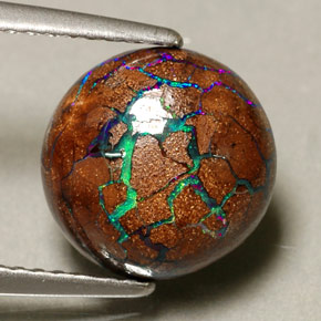 Opala boulder multicolorido natural 3,75ct, corte redondo, opaco