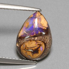 Opala boulder multicolorido natural 3,22ct, formato de pêra, opaco