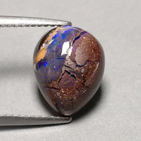 Opala boulder multicolorido natural 3,41ct, formato de pêra, opaco