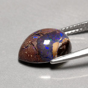 Opala boulder multicolorido natural 3,41ct, formato de pêra, opaco