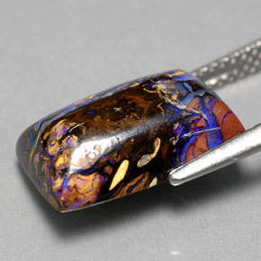 Opala boulder multicolorido natural 6,50ct, baguete, opaco