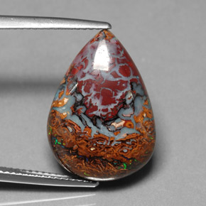 Opala boulder multicolorido natural 11,09ct, formato de pêra, opaco