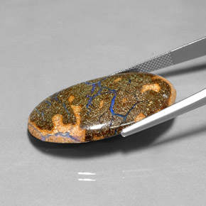 Opala boulder multicolorido natural 30,86ct, corte oval, opaco