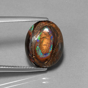 Opala boulder multicolorido natural 7,70ct, corte oval, opaco