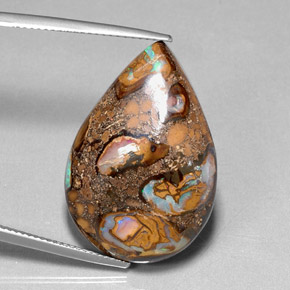 Opala boulder multicolorido natural 36,80ct, formato de pêra, opaco