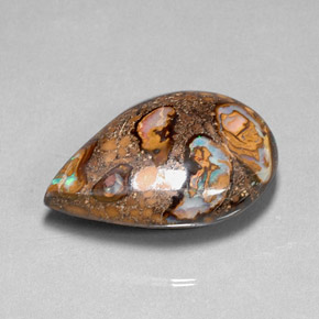 Opala boulder multicolorido natural 36,80ct, formato de pêra, opaco