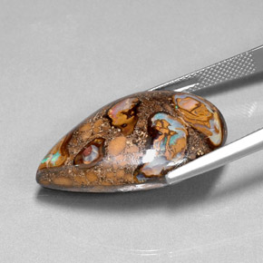 Opala boulder multicolorido natural 36,80ct, formato de pêra, opaco