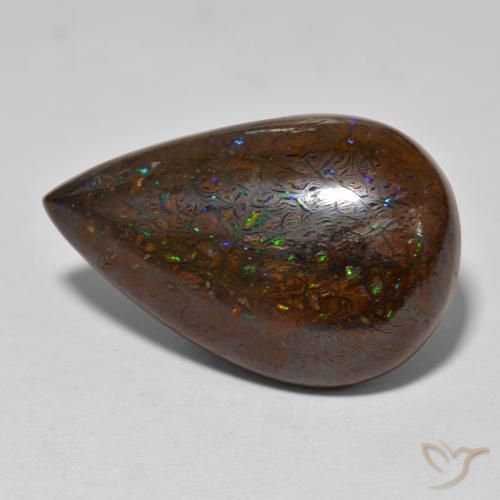 Opala boulder multicolorido natural 20,74ct, formato de pêra, opaco
