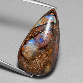 Opala boulder multicolorido natural 24,40ct, formato de pêra, opaco