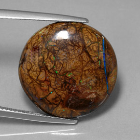 Opala boulder multicolorido natural 16,69ct, corte redondo, opaco