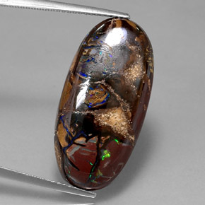 Opala boulder multicolorido natural 19,54ct, corte oval, opaco