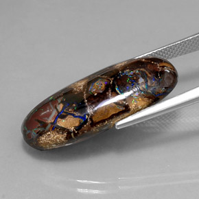 Opala boulder multicolorido natural 19,54ct, corte oval, opaco
