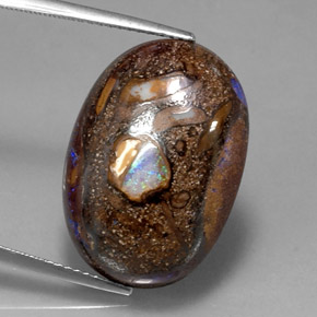 Opala boulder multicolorido natural 20,82ct, corte oval, opaco