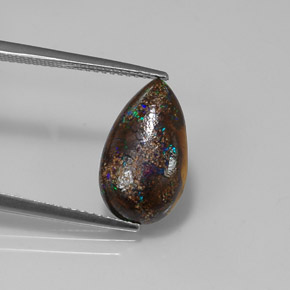 Opala boulder multicolorido natural 4,03ct, formato de pêra, opaco