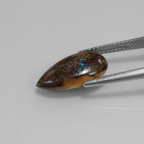 Opala boulder multicolorido natural 4,03ct, formato de pêra, opaco