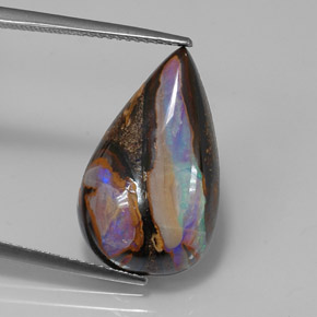 Opala boulder multicolorido natural 10,99ct, formato de pêra, opaco