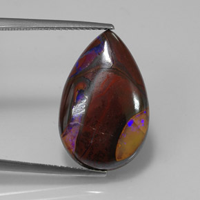 Opala boulder multicolorido natural 11,70ct, formato de pêra, opaco