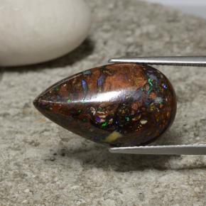 Opala boulder multicolorido natural 10,52ct, formato de pêra, opaco