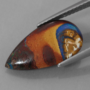 Opala boulder multicolorido natural 4,35ct, formato de pêra, opaco