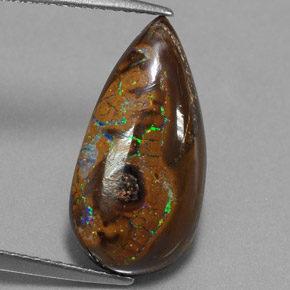 Opala boulder multicolorido natural 6,34ct, formato de pêra, opaco