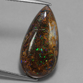 Opala boulder multicolorido natural 6,42ct, formato de pêra, opaco