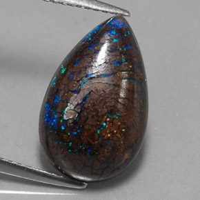 Opala boulder multicolorido natural 6,27ct, formato de pêra, opaco