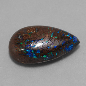 Opala boulder multicolorido natural 6,27ct, formato de pêra, opaco