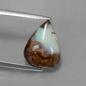 Opala boulder multicolorido natural 3,00ct, formato de pêra, opaco