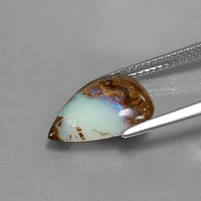 Opala boulder multicolorido natural 3,00ct, formato de pêra, opaco