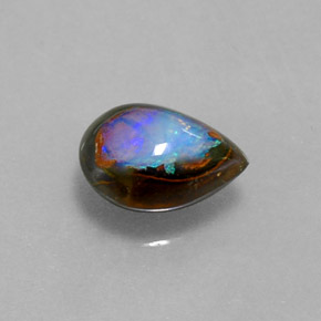 Opala boulder multicolorido natural 1,43ct, formato de pêra, opaco