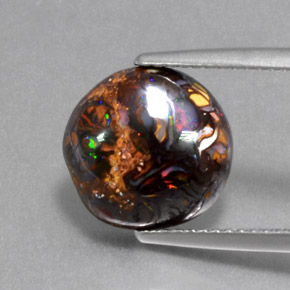 Opala boulder multicolorido natural 5,18ct, corte redondo, opaco