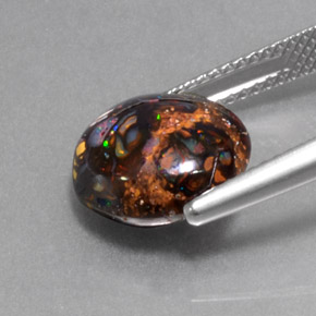 Opala boulder multicolorido natural 5,18ct, corte redondo, opaco