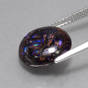 Opala boulder multicolorido natural 5,24ct, corte redondo, opaco