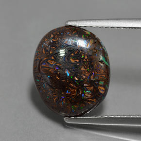 Opala boulder multicolorido natural 4,86ct, corte oval, opaco