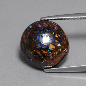 Opala boulder multicolorido natural 6,30ct, corte redondo, opaco