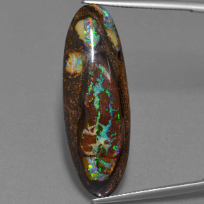 Opala boulder multicolorido natural 27,43ct, corte oval, opaco