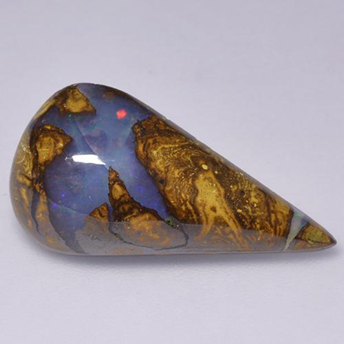 Opala boulder multicolorido natural 7,06ct, formato de pêra, opaco