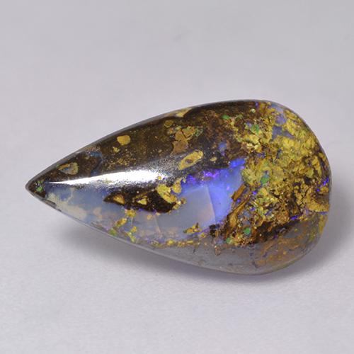 Opala boulder multicolorido natural 2,84ct, formato de pêra, translúcido