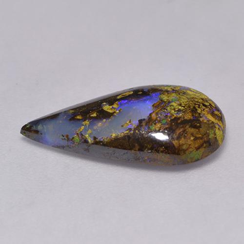 Opala boulder multicolorido natural 2,84ct, formato de pêra, translúcido