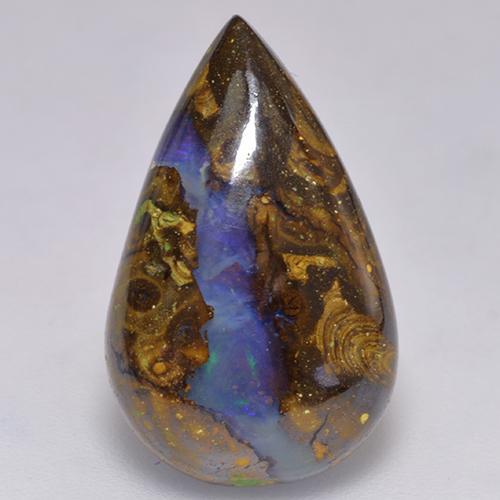 Opala boulder multicolorido natural 9,31ct, formato de pêra, translúcido