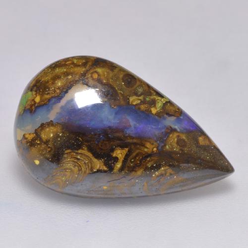 Opala boulder multicolorido natural 9,31ct, formato de pêra, translúcido
