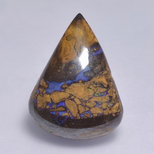 Opala boulder multicolorido natural 6,81ct, formato de pêra, opaco
