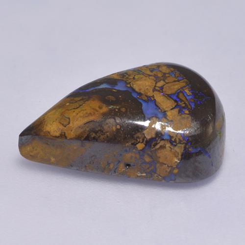 Opala boulder multicolorido natural 6,81ct, formato de pêra, opaco