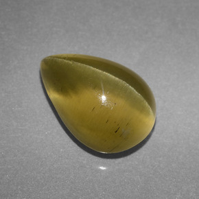 Apatita Olho de Gato Verde Dourado Natural 3.66ct, Formato de pêra, Translúcido