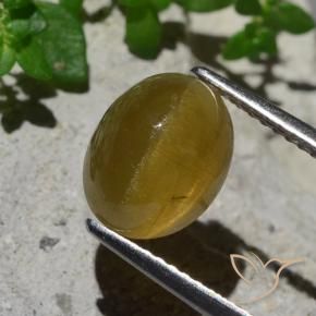 Apatita Olho de Gato Amarelo Terroso Natural 3.87ct, oval, Translúcido