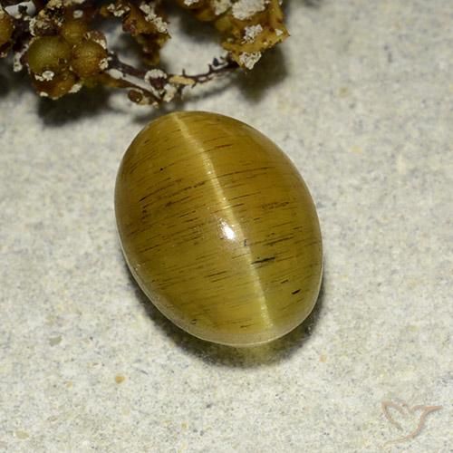 3.56ct Natural Amarelo marrom Apatita Olho de Gato, oval, Translúcido