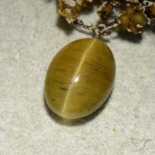 Apatita Olho de Gato Amarelo marrom Natural 3.56ct, oval, Translúcido