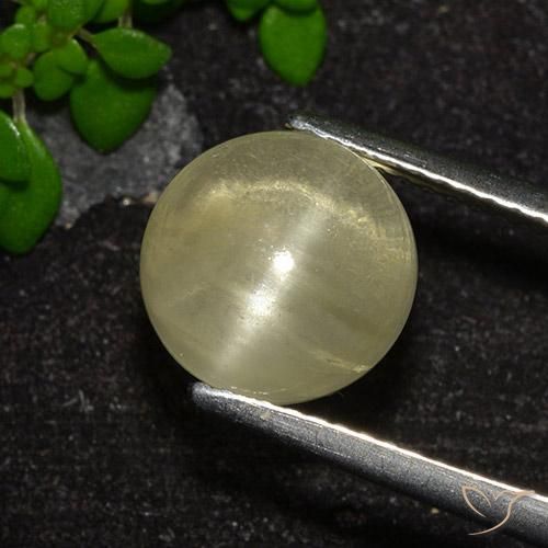 Apatita Olho de Gato amarelo neutro Natural 4.18ct, Corte Redondo, Transparente