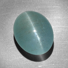 Cat's eye aquamarine verde natural 12,68ct, corte oval, translúcido
