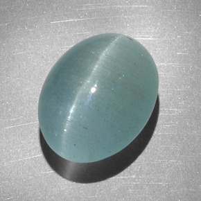 Cat's eye aquamarine verde natural 12,68ct, corte oval, translúcido